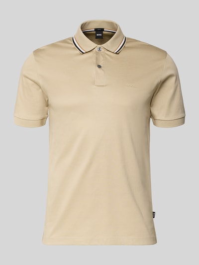 Produktfoto, Slim Fit Poloshirt aus reiner Baumwolle Modell 'PENROSE 38' von BOSS, Optik: Unifarben, Kontraststreifen am Polokragen, kurze Knopfleiste, Kurzarm, glatte Textur