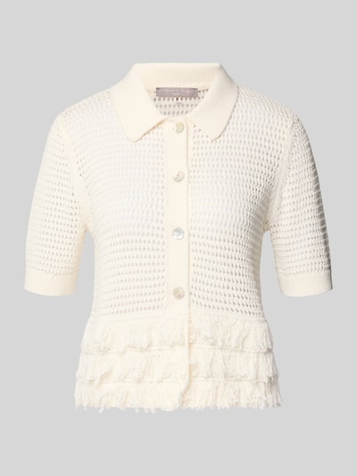 Produktfoto, Strickjacke mit Fransen von Christian Berg Woman Selection, cremefarben, Baumwoll-Mix, Umlegekragen, Knopfleiste, strukturierte Textur