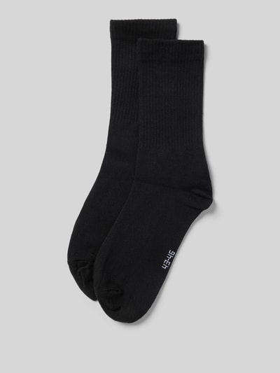 Produktfoto, schwarze Socken mit elastischem Bund Modell 'Crew' im 2er-Pack von Snocks, Herren Socken aus Baumwoll-Mix, Textur glatt.