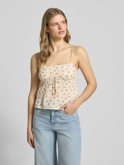 REVIEW Babydoll-Top aus Seersucker mit Schnürung Offwhite 4