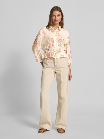 Jake*s Collection Bluse aus Viskose-Mix mit Bindegürtel und 3/4-Arm Ecru 1