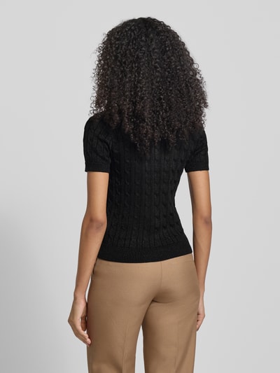 Lauren Ralph Lauren Strickshirt mit Zopfmuster und Polokragen Modell 'NATRISSA' Metallic Black 5