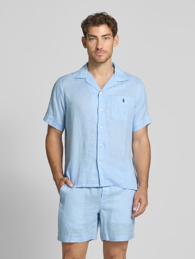 Polo Ralph Lauren Custom Fit Leinenhemd mit Resortkragen Hellblau 4