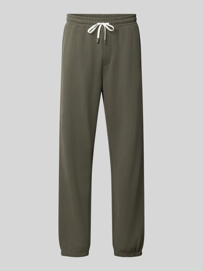 Produktfoto, Sweatpants mit elastischem Bund und Tunnelzug von Scotch & Soda, reine Baumwolle, Regular Fit, olivgrün, sichtbare Struktur
