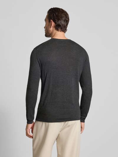 Christian Berg Men Regular fit pullover van puur katoen in gebreide look Donkergrijs gemêleerd - 5