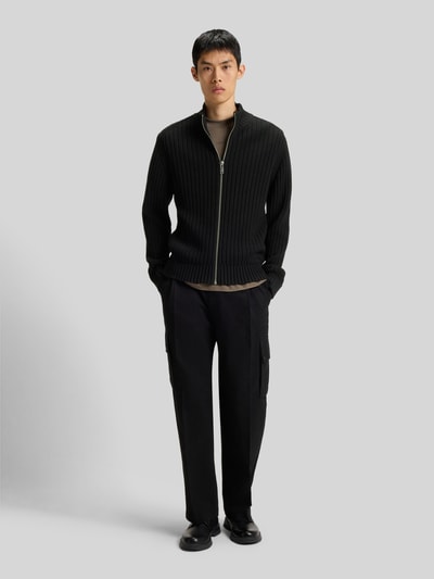 HUGO Regular fit gebreid jack van geribd katoen, model 'SRITON' Zwart - 1