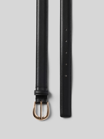 Productfoto, zwarte Dames riem van rundleer met goudkleurige gesp, BOSS, productnaam: Gürtel aus echtem Rindsleder Modell 'Carol-St-G_Sz25'