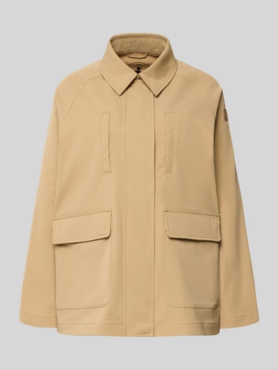 Produktfoto, Relaxed Fit Jacke mit Umlegekragen Modell 'Dani' von SAVE THE DUCK in Beige mit Brusttaschen, aufgesetzten Taschen, Logo-Applikation, Reißverschluss mit Abdeckleiste, leichte Struktur.
