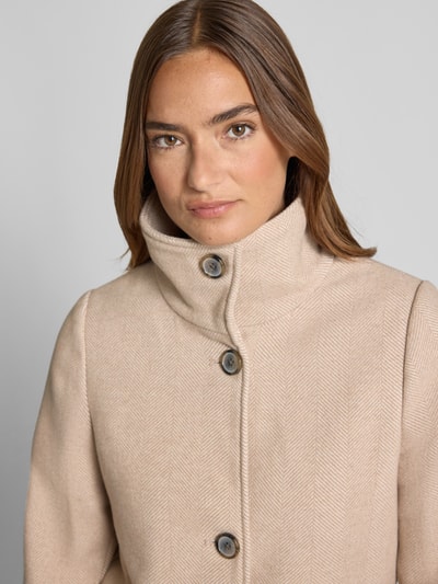 Tom Tailor Regular fit wollen lange jas met visgraatmotief Beige - 3