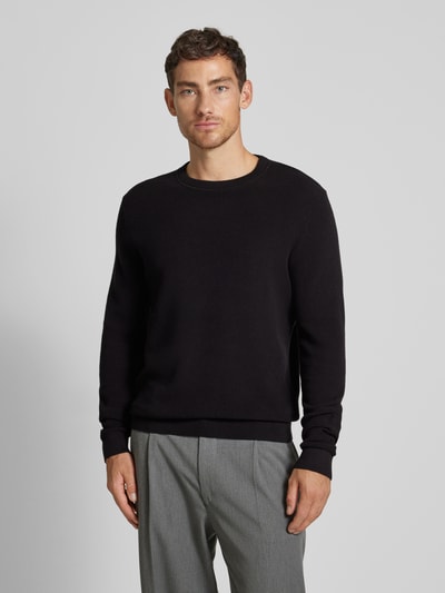 SELECTED HOMME Sweter z dzianiny z prążkowanymi wykończeniami model ‘ROSS’ Czarny 4