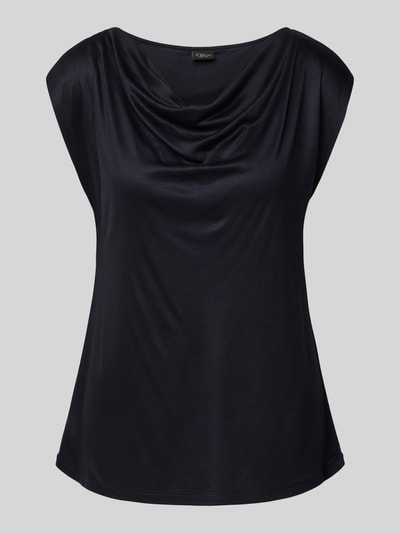 Produktfoto, Regular Fit Blusentop aus reiner Viskose von s.Oliver BLACK LABEL in Schwarz, satinierte unifarbene Oberfläche, Rundhalsausschnitt