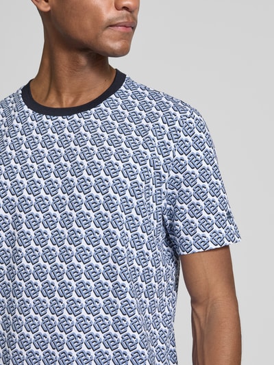 Christian Berg Men T-Shirt mit geripptem Rundhalsausschnitt Jeansblau 3