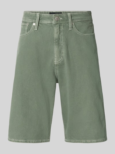 Produktfoto, Baggy Fit Jeansshorts mit Eingrifftaschen Modell 'ALEX' von JACK & JONES in Grün aus Reine Baumwolle, Bundweite 46 cm, Innenbeinlänge 28 cm, Herren