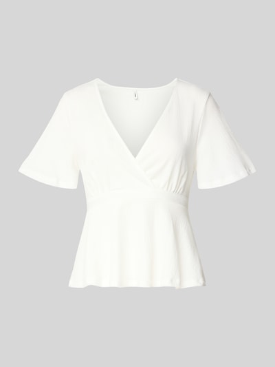 Produktfoto, Regular Fit Bluse in Wickel-Optik Modell 'PELLY' von Only, unifarben, strukturierte Oberfläche, Bindegürtel, kurzer Arm, V-Ausschnitt