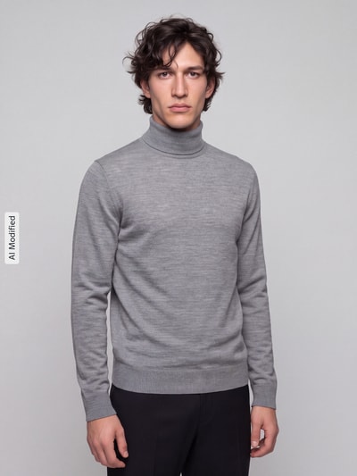 Jake*s Studio Men Regular Fit Rollkragenpullover aus reiner Wolle Hellgrau Melange 4