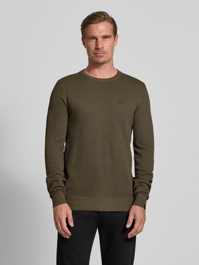 PME Legend Strickpullover mit Logo-Stitching Modell 'Ricecorn' Oliv 4