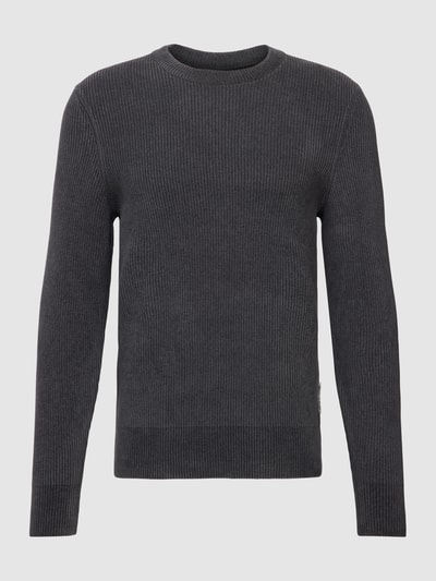 Marc O'Polo Sweter z dzianiny z detalem z logo model ‘O-Neck Rib Knit Seasonal’ Antracytowy 2