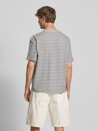 Redefined Rebel T-shirt met geribde ronde hals, model 'APOLLO' Marineblauw - 5