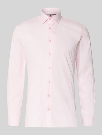 Produktfoto, Slim Fit Businesshemd mit Kentkragen von OLYMP No. Six, Unifarbenes Design in Rosa, Baumwoll-Mix, durchgängige Knopfleiste, Langärmelig, Sportmanschetten