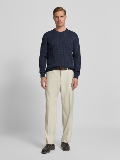 Christian Berg Men Strickpullover mit gerippten Abschlüssen Marine 1