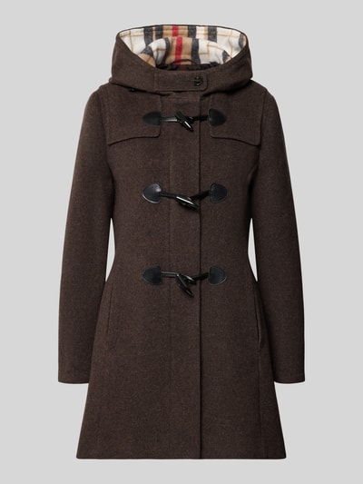 Productfoto, regular fit houtje-touwtjejas uit wolmix in donkerbruin met zwarte sluitingen, Regular Fit Dufflecoat uit wolmix van Gil Bret, Dames
