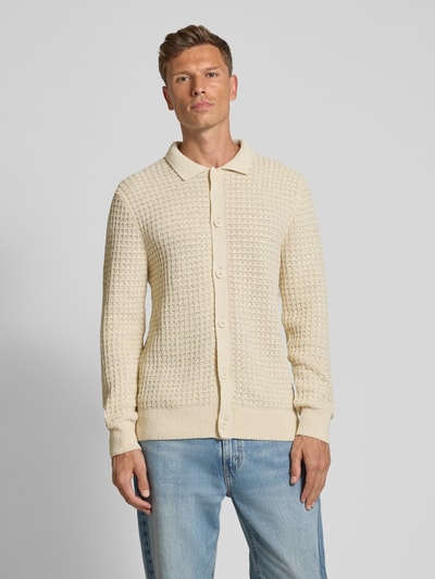 JAKE*S STUDIO MEN Strickjacke mit Strukturmuster und Polokragen Ecru 4