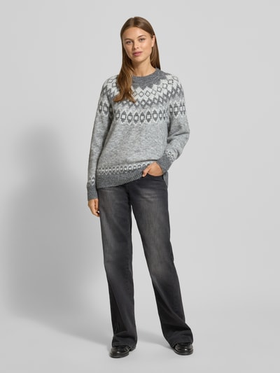 FREE/QUENT Gebreide pullover in Noorse look, model 'Novala' Antraciet - 1