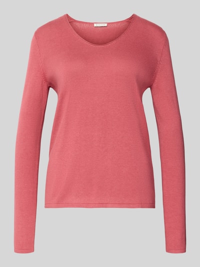 Produktfoto, Regular Fit Pullover aus Baumwoll-Viskose-Mix von Tom Tailor, krój regular fit, jednolity kolor, dekolt V, długi rękaw, wykończenie ściągaczem, drobny prążek, materiał bawełniano-wiskozowy