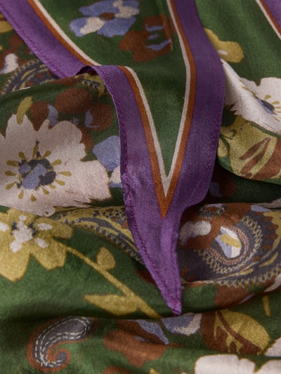 Produktfoto, Tuch aus reiner Seide Modell 'RHOMBUS' von Codello, grüne und violette florale Muster, glatte Textur, Damen Tuch