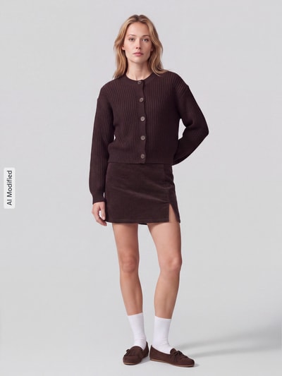 VERO MODA Nauwsluitende minirok van katoenmix model 'LULA' Chocoladebruin - 1