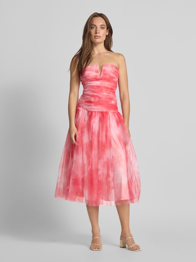 LACE & BEADS Knielange cocktailjurk met V-hals Felroze - 4