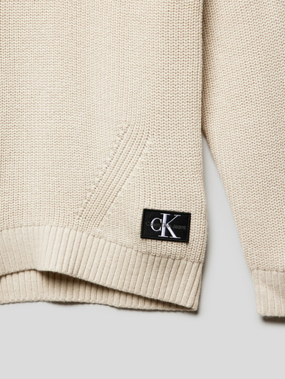 Calvin Klein Jeans Gebreide pullover met korte ritssluiting, model 'INTARSIA' Offwhite - 2