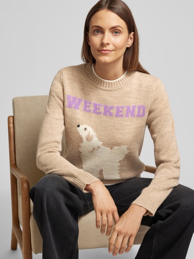 Weekend Max Mara Sweter z dzianiny z prążkowanymi wykończeniami model ‘OMBROSA’ Jasnobrązowy 3