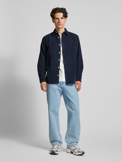 Redefined Rebel Regular fit corduroy overhemd met kentkraag, model 'TRISTAN' Marineblauw - 1