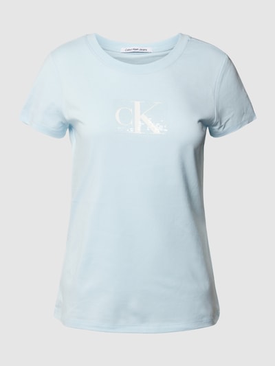 Calvin Klein Jeans Slim Fit T-Shirt mit Paillettenbesatz Modell 'SEQUIN' Hellblau 1