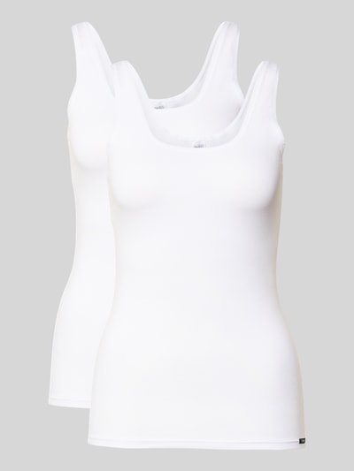 Produktfoto, Tanktop mit Label-Detail im 2er-Pack von Skiny, bawełna z elastanem, krój slim fit, dekolt w serek, 2-pak, biała gładka faktura