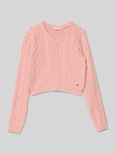 Guess Sweter krótki z dzianiny z detalem z logo Różowy 1