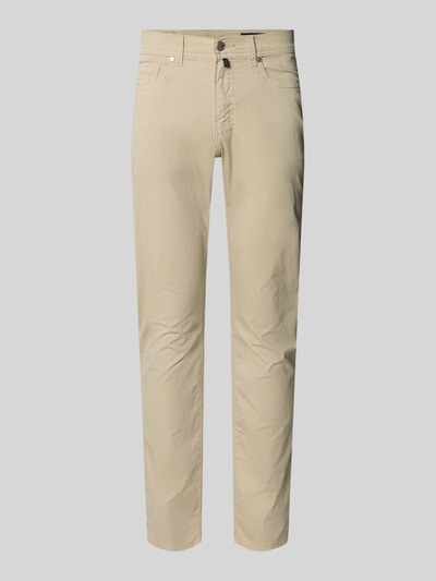 Produktfoto, sandfarbene Tapered Fit Hose mit Eingrifftaschen Modell 'Lyon' von Pierre Cardin, Baumwoll-Elasthan-Mix, glatte Textur