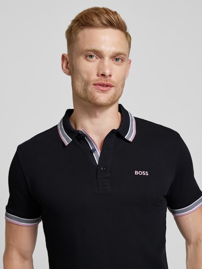 BOSS Green Regular fit poloshirt met labelstitching, model 'PADDY' Marineblauw - 3