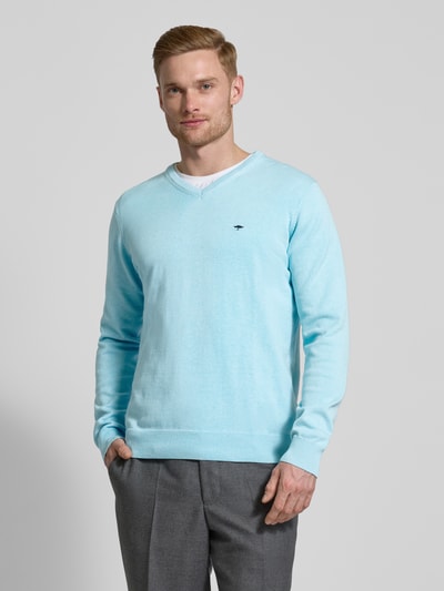 Fynch-Hatton Strickpullover mit Logo-Stitching Hellblau 4