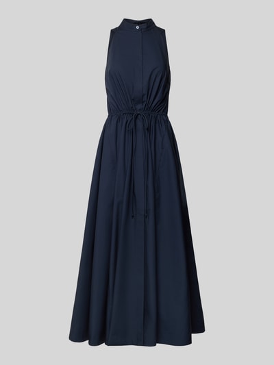 Produktfoto, Midikleid aus Baumwolle mit Schnürung von Emporio Armani in Dunkelblau, A-Linie, Stehkragen, verdeckte Knopfleiste, glatte Struktur.