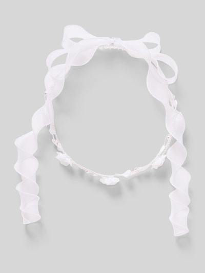 Produktfoto, Haarschmuck mit Perlenbesatz von Weise, weiß, kreisförmig, Allover-Perlen, florales Design, Zierschleife aus Chiffon