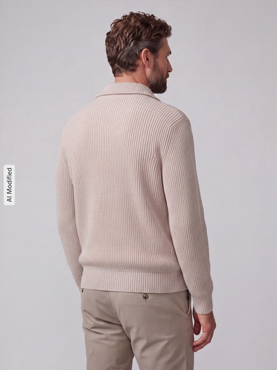 Selected Regular Fit Pullover aus reiner Baumwolle mit Troyer-Kragen Offwhite 5