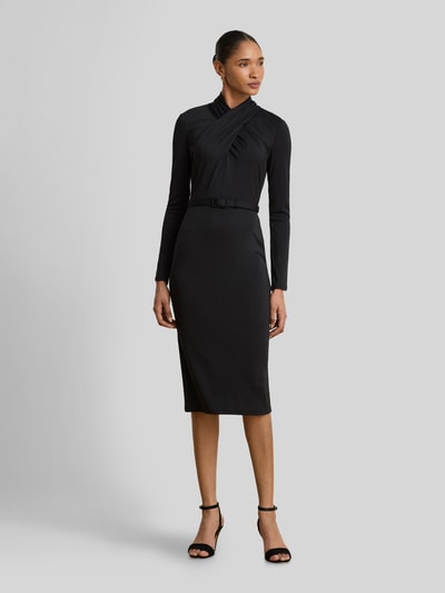 Lauren Ralph Lauren Midi-jurk met gedrapeerde wikkelcol Zwart - 4