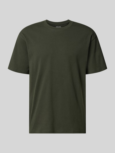Produktfoto, Regular Fit T-Shirt mit Rundhalsausschnitt von Jack & Jones, ciemnozielony, bawełna, krój regular fit, rękaw krótki, długość tyłu w rozmiarze M: 70 cm, gładka faktura