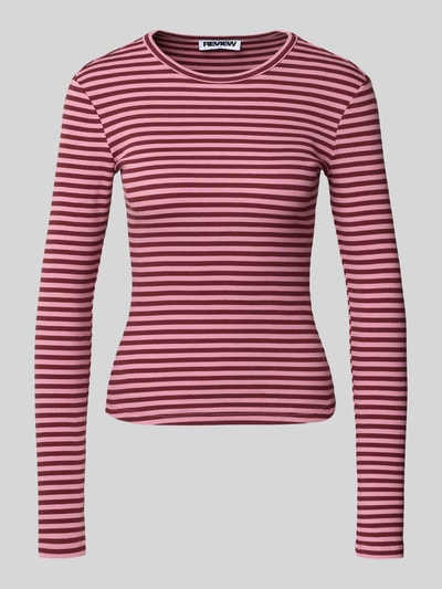 Produktfoto, Slim Fit Langarmshirt mit Rundhalsausschnitt von REVIEW im Streifenmuster, elastischer Baumwoll-Mix, Damen Langarmshirt