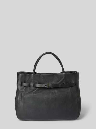 Produktfoto, Handtasche mit Tragehenkel Modell 'JILL' von Abro in Schwarz, strukturierte Leder-Textur, Metall-Detail, abnehmbarer Schulterriemen, Magnetverschluss, Haupt- und Innenfach, 38x29x14 cm, neutrale, klare Form auf hellem Hintergrund