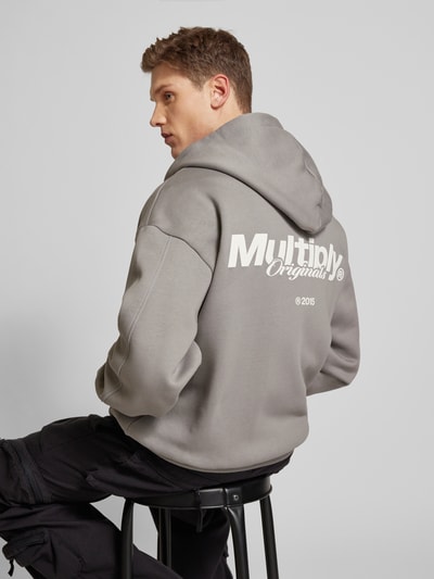 Multiply Apparel Oversized Sweatjacke mit Label-Print Mittelgrau 3