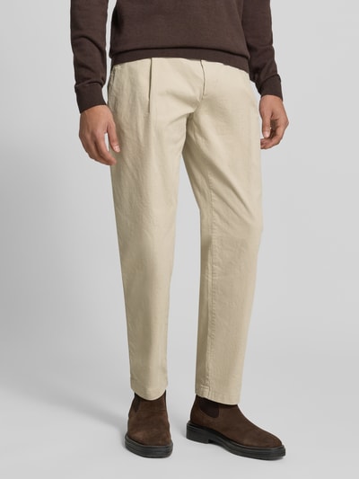BOSS Orange spodnie sztruksowe w kroju regular fit z mieszanki bawełny model 'Pleated 3' Beżowy 4