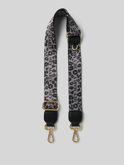 Produktfoto, Trageriemen mit Allover-Animal-Print von Hey Marly, graue und schwarze Muster, goldene Karabinerhaken, verstellbares Design, Logo-Detail